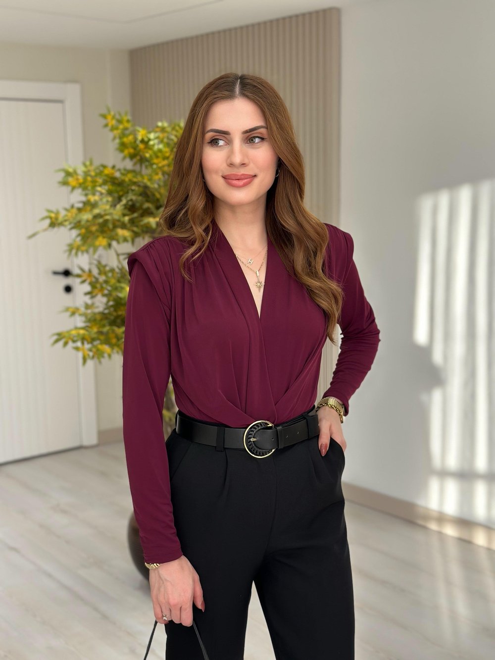 Vatkalı Sandy Bodysuit Mürdüm