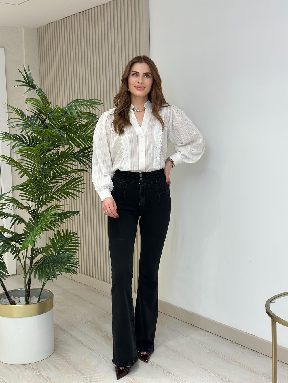 Yüksek Bel Likralı Pensli Jean Füme