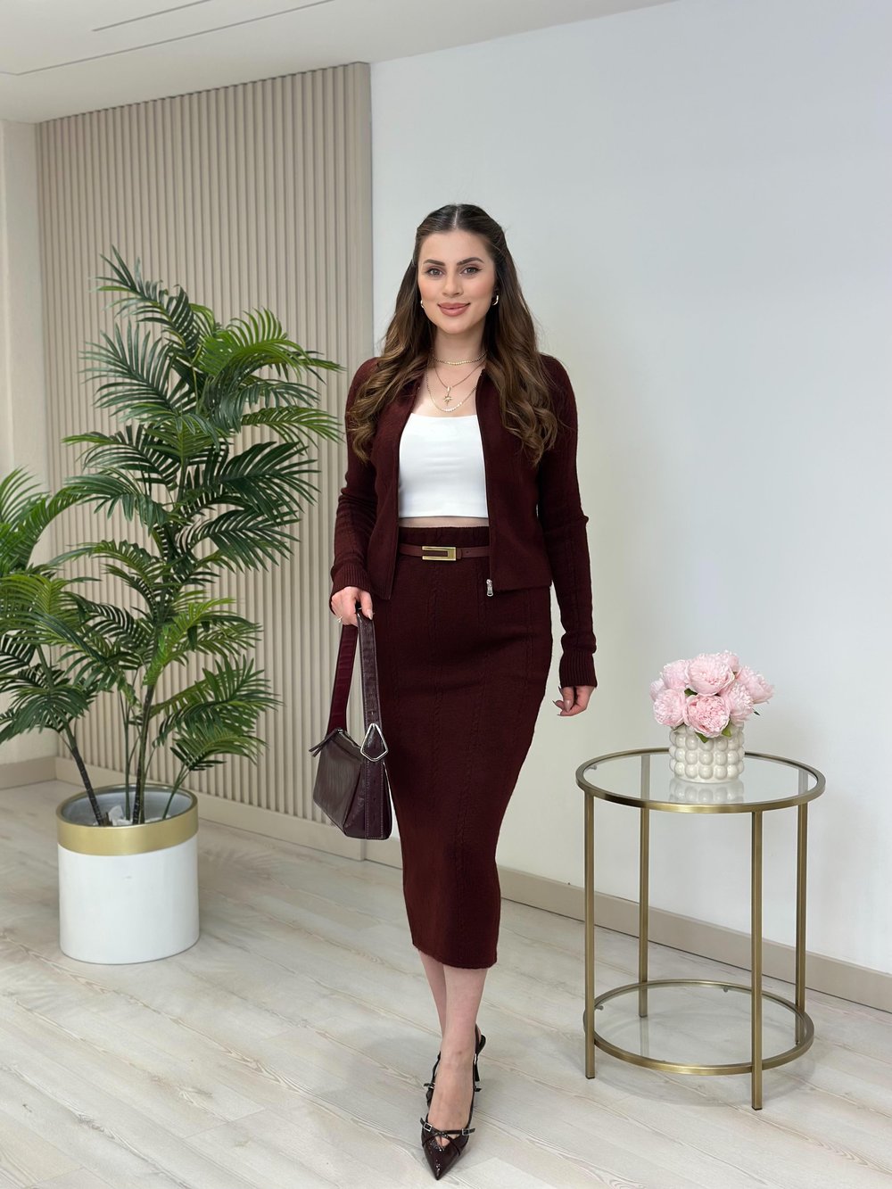 Yumoş Etek Hırka Takım Bordo