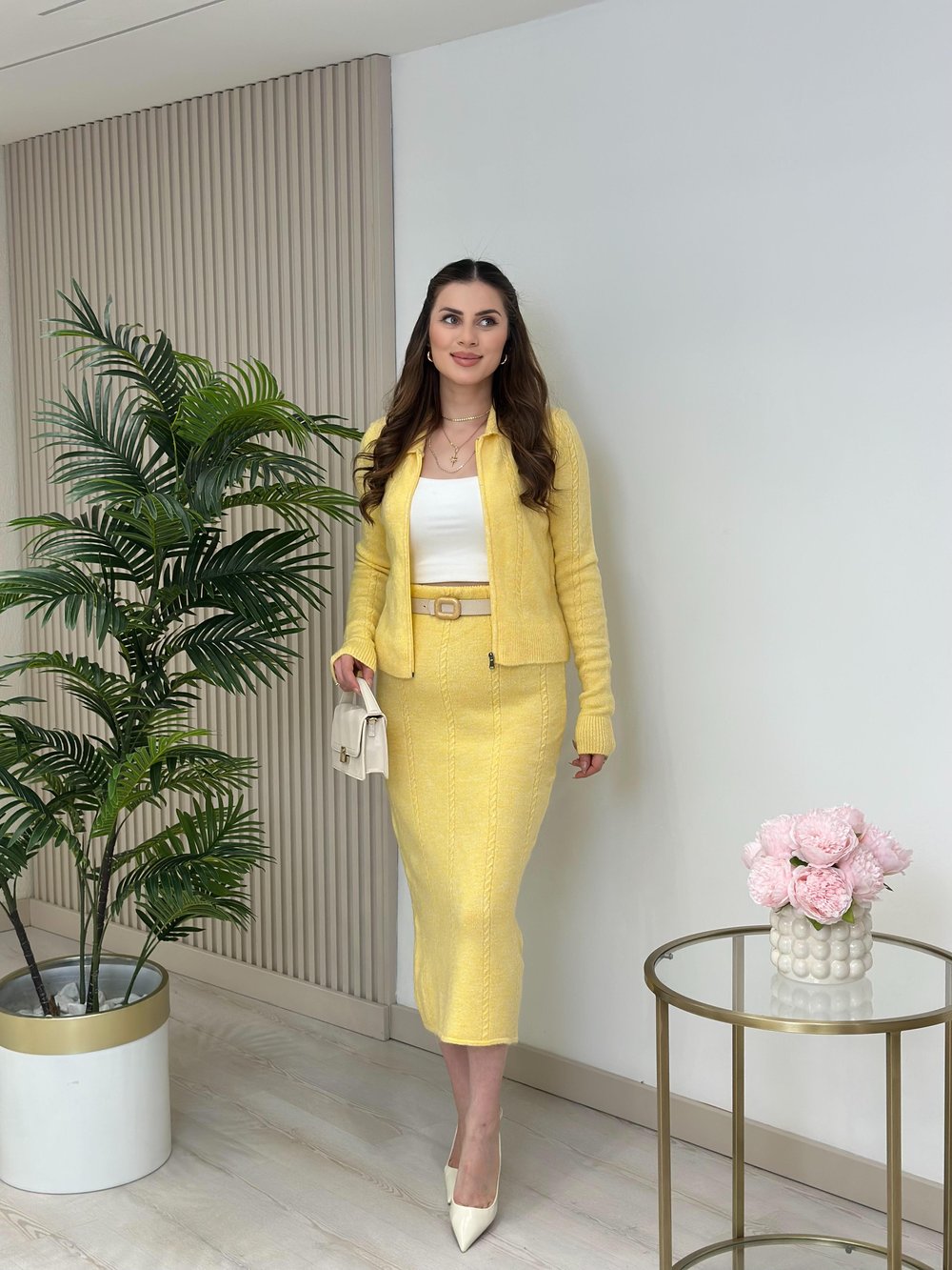 Yumoş Etek Hırka Takım Sarı