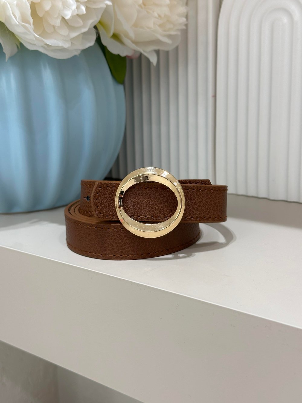 Yuvarlak Gold Tokalı Kemer Taba