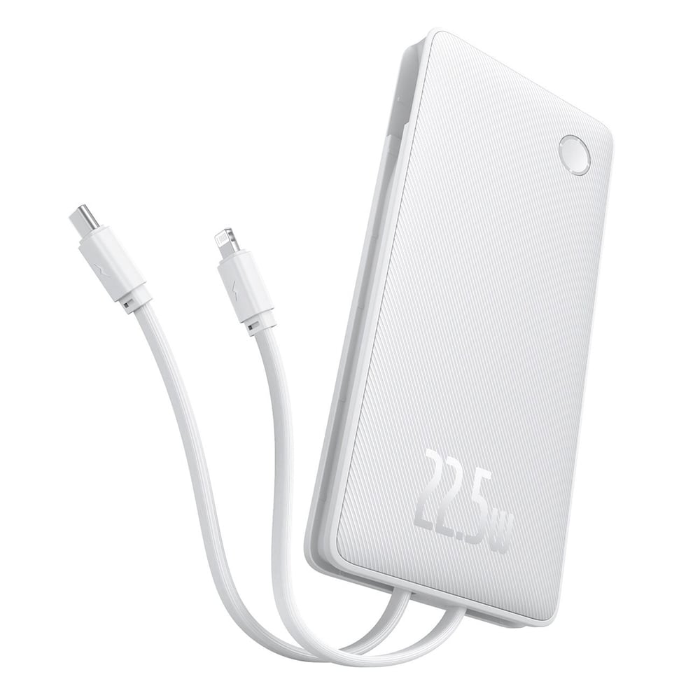 Baseus Airpow Lite 10.000mAh 22.5W PD 4 Çıkışlı Dahili USB-C ve Lightning Çift Kablolu Hızlı Şarj Powerbank - Beyaz
