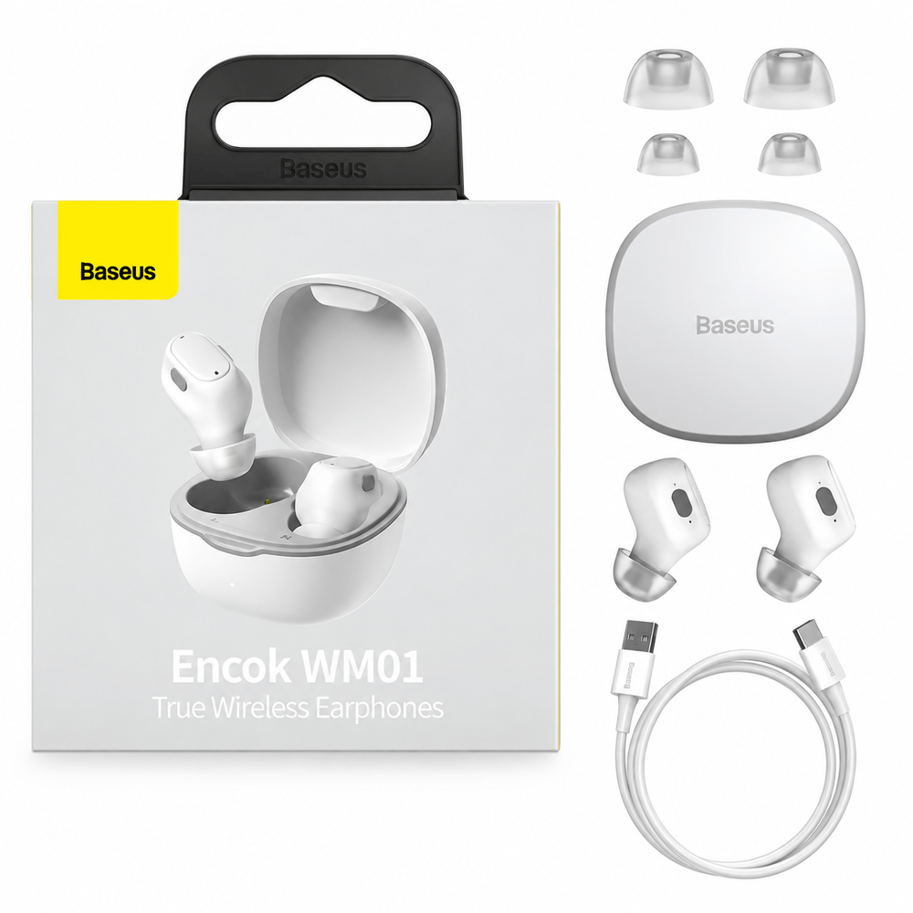 Baseus Encok WM01 Bluetooth 5.3 TWS Düşük Gecikmeli Hızlı Şarj Destekli Kablosuz Kulak İçi Kulaklık - Beyaz