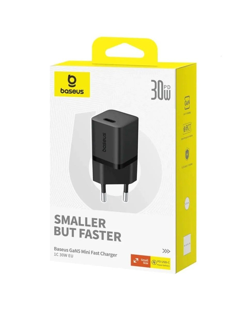 Baseus GaN5 Mini 30W USB-C PD Hızlı Şarj Adaptörü - Siyah