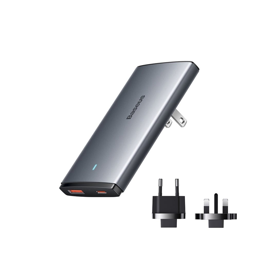 Baseus GaN5 Pro 65W USB-C PD ve USB-A Çıkışlı Ultra İnce Hızlı Şarj Seyahat Adaptörü - Siyah (Türkiye Uyumlu Priz Başlığı)