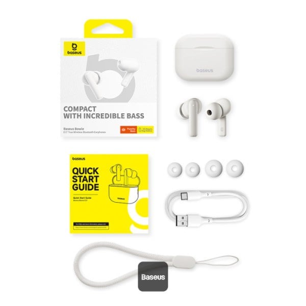 Baseus Bowie E17 Bluetooth 5.3 TWS ENC Gürültü Engellemeli Kablosuz Kulak İçi Kulaklık - Beyaz