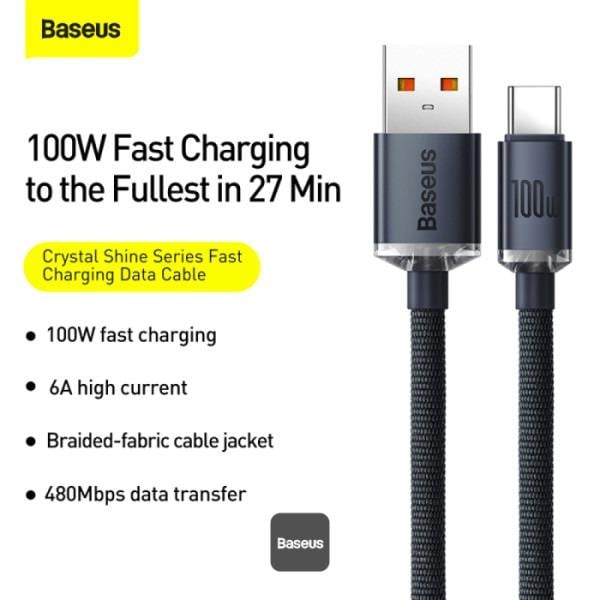 BASEUS Crystal Shine 100W Type-C Kablo 1.2M - Siyah