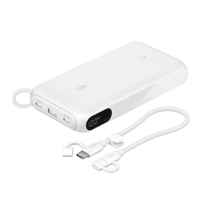 Belkin BPB028HQWH BoostCharge 20000mAh 20W PD 3 Port Ekranlı Powerbank - Beyaz