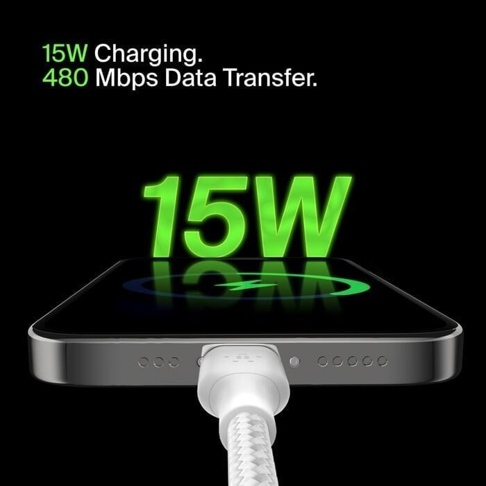 Belkin CAB002BT1MWH BoostCharge USB-C - USB-A 15W 1M Örgülü Şarj ve Data Kablosu - Beyaz