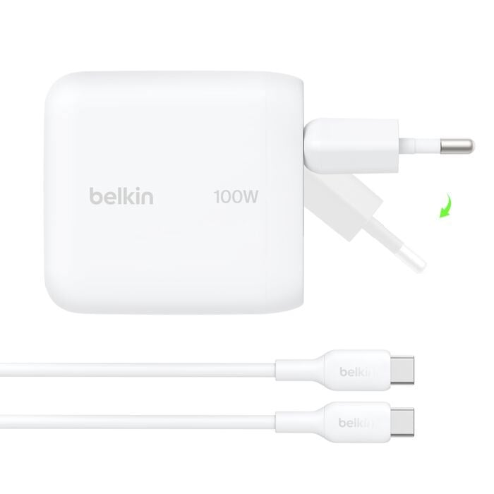 Belkin WCH025KQ1.5WHB6 BoostCharge 100W GaN USB-C Hızlı Şarj Adaptörü + 1.5 Metre USB-C Kablo - Beyaz