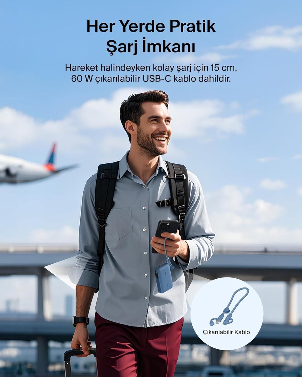 Belkin BPB027HQBL BoostCharge 10.000 mAh 20W USB-C Powerbank Dijital Göstergeli Taşınabilir Şarj Cihazı - Mavi