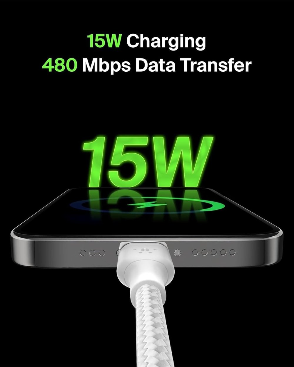 Belkin CAB002BT2MWH BoostCharge USB-C - USB-A Örgülü Şarj ve Data Kablosu 15W 2M - Beyaz