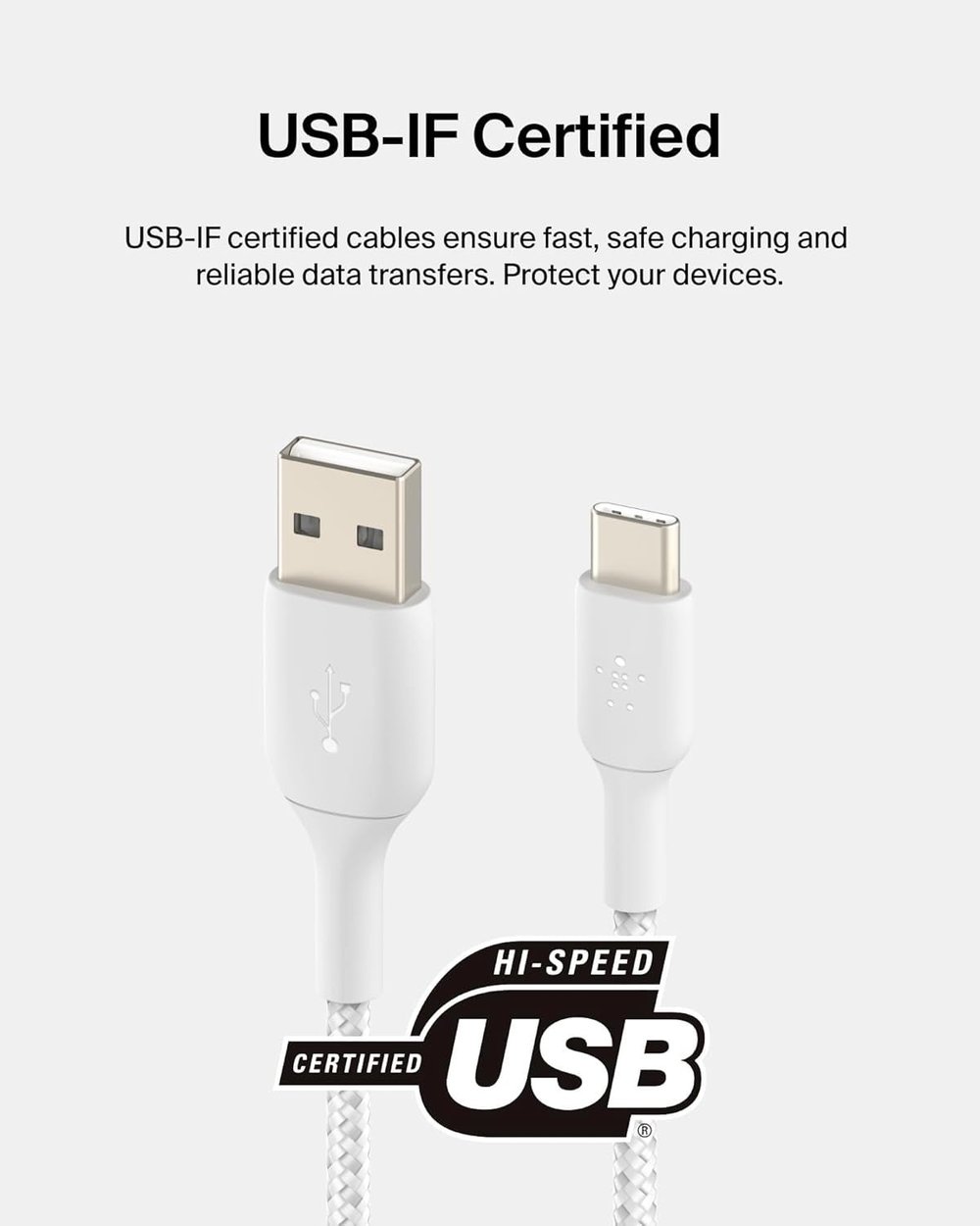 Belkin CAB002BT2MWH BoostCharge USB-C - USB-A Örgülü Şarj ve Data Kablosu 15W 2M - Beyaz