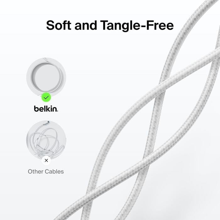 Belkin CAB025HQ2MWH Boostcharge Pro 240W Usb-C To Usb-C Örgülü Kablo 2M - Beyaz