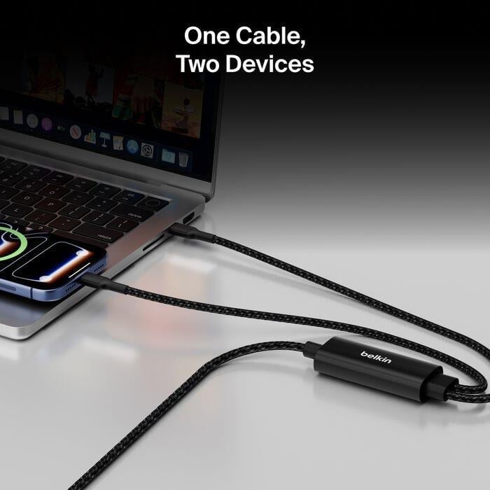 Belkin CAC004HQ1.5MBK Boostcharge Pro 140W Usb-C To Dual Usb-C Örgülü Kablo 1.5M - Siyah