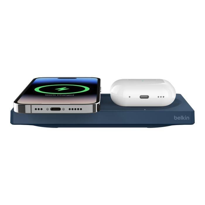 Belkin WIZ019VFBL-APL BoostCharge Pro 2‑in‑1 MagSafe 15W Kablosuz Şarj Standı - Mavi