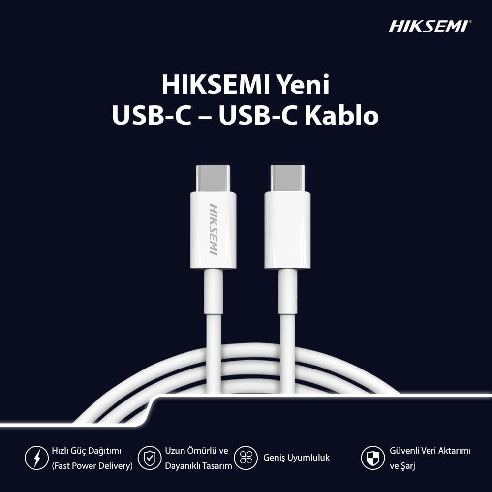 HIKSEMI HS-HUB-CBC2C USB-C to USB-C Hızlı Şarj ve Veri Kablosu (60W, 1M) - Beyaz