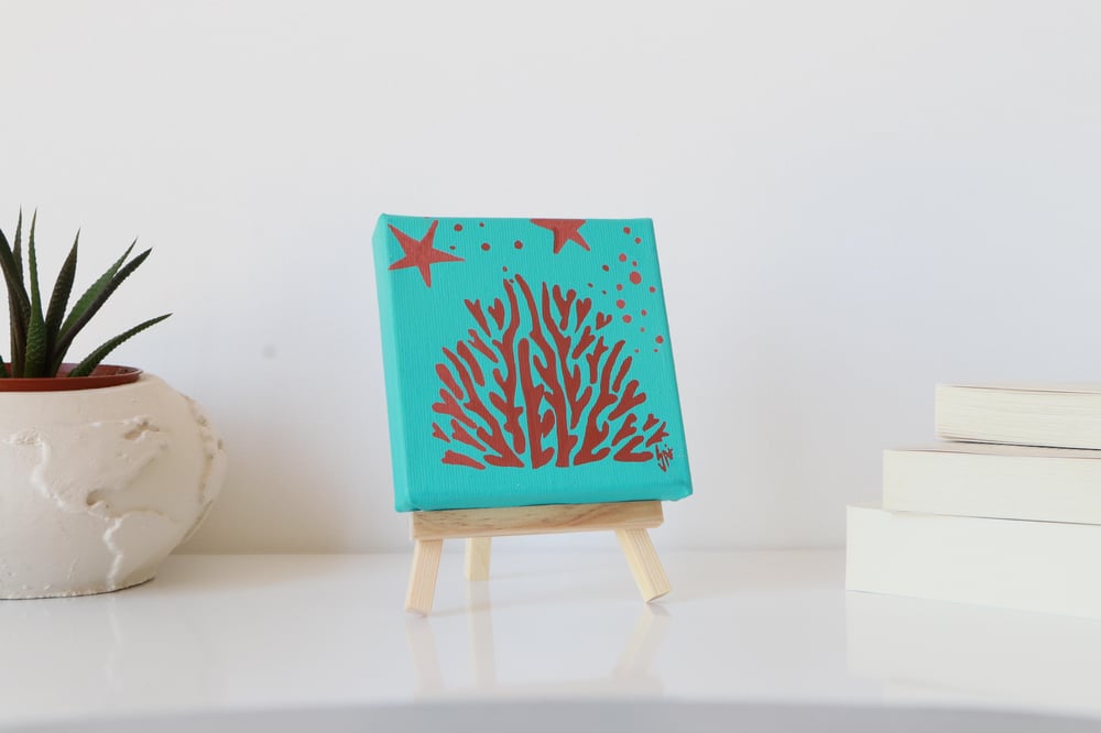 Tuval Üzerine Akrilik Boya Resim - 10 cm x 10 cm - Resim + Şövale Bir Arada - Deniz Teması - 3