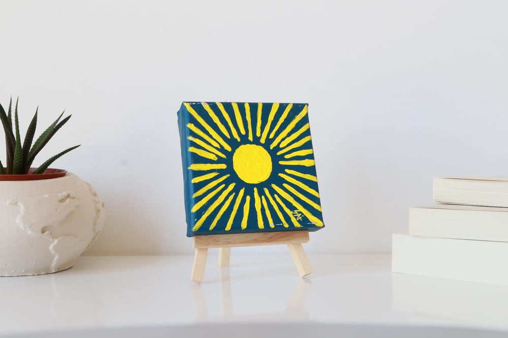 Tuval Üzerine Akrilik Boya Resim - 10 cm x 10 cm - Resim + Şövale Bir Arada - Güneş Teması