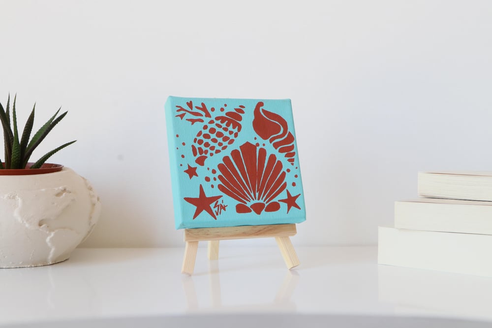Tuval Üzerine Akrilik Boya Resim - 10 cm x 10 cm - Resim + Şövale Bir Arada - Deniz Teması - 2