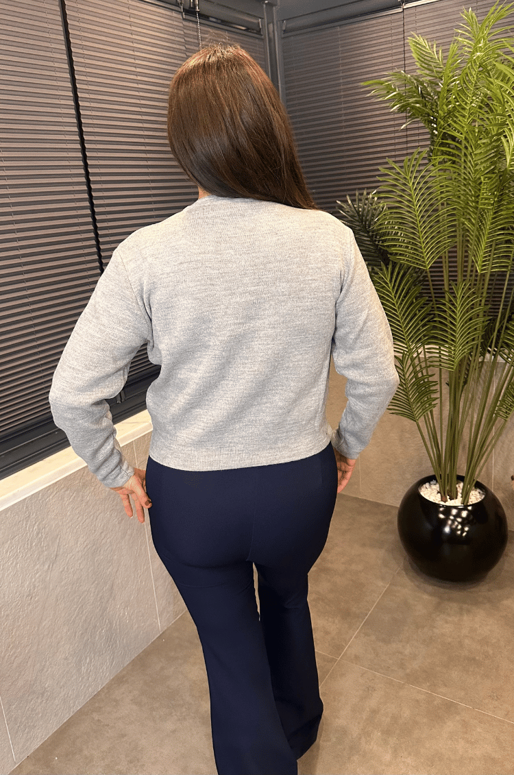 Ayıcık Detaylı Gri Kısa Triko Hırka