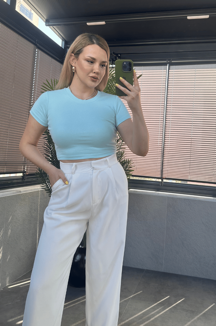Bebe Mavisi Yarım Kollu Slim Basic Crop 