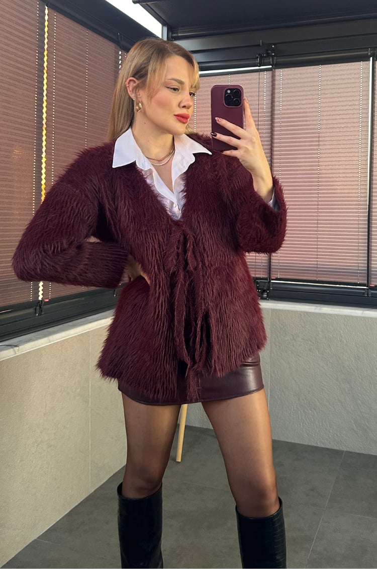 Bordo Marka Model Oversize Sakallı Hırka