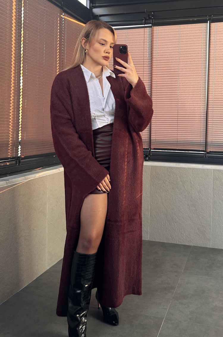 Bordo Yumoş Maxi Hırka