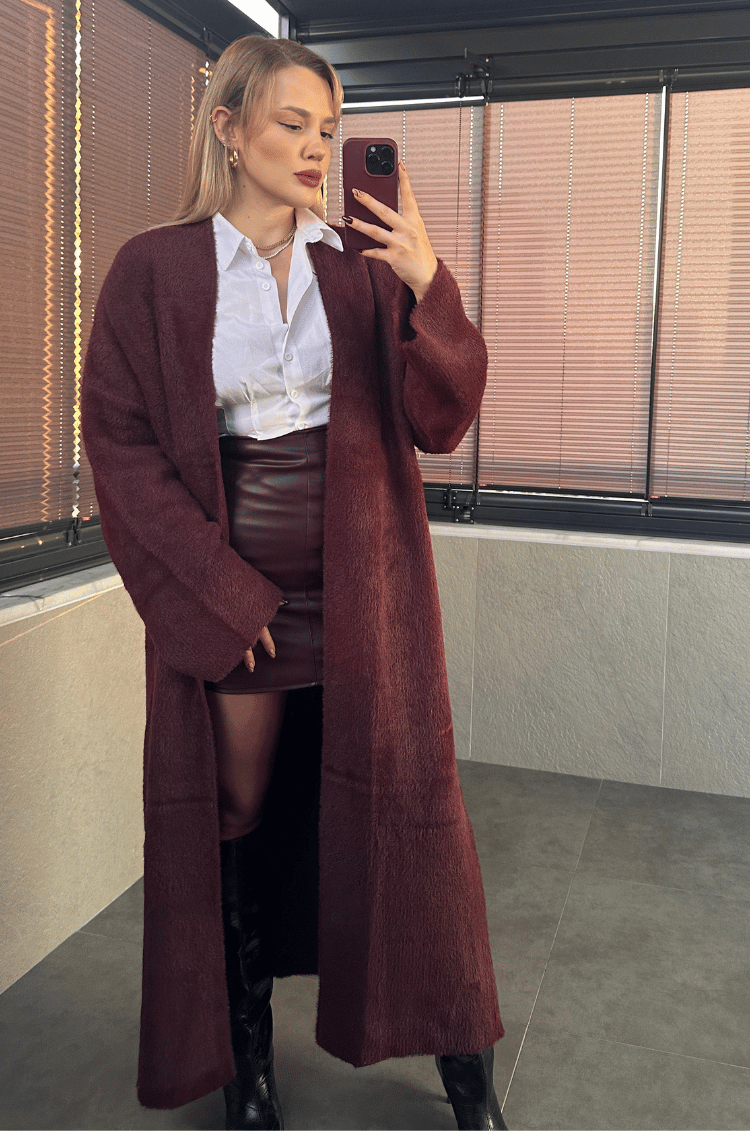 Bordo Yumoş Maxi Hırka
