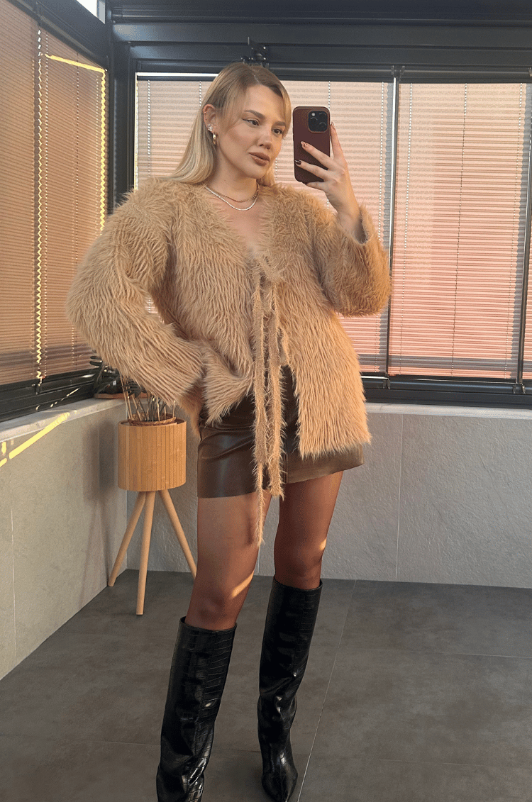 Camel Marka Model Oversize Sakallı Hırka