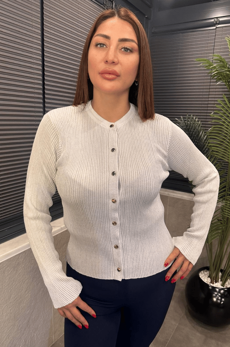 Gri Simli Merserize Hırka