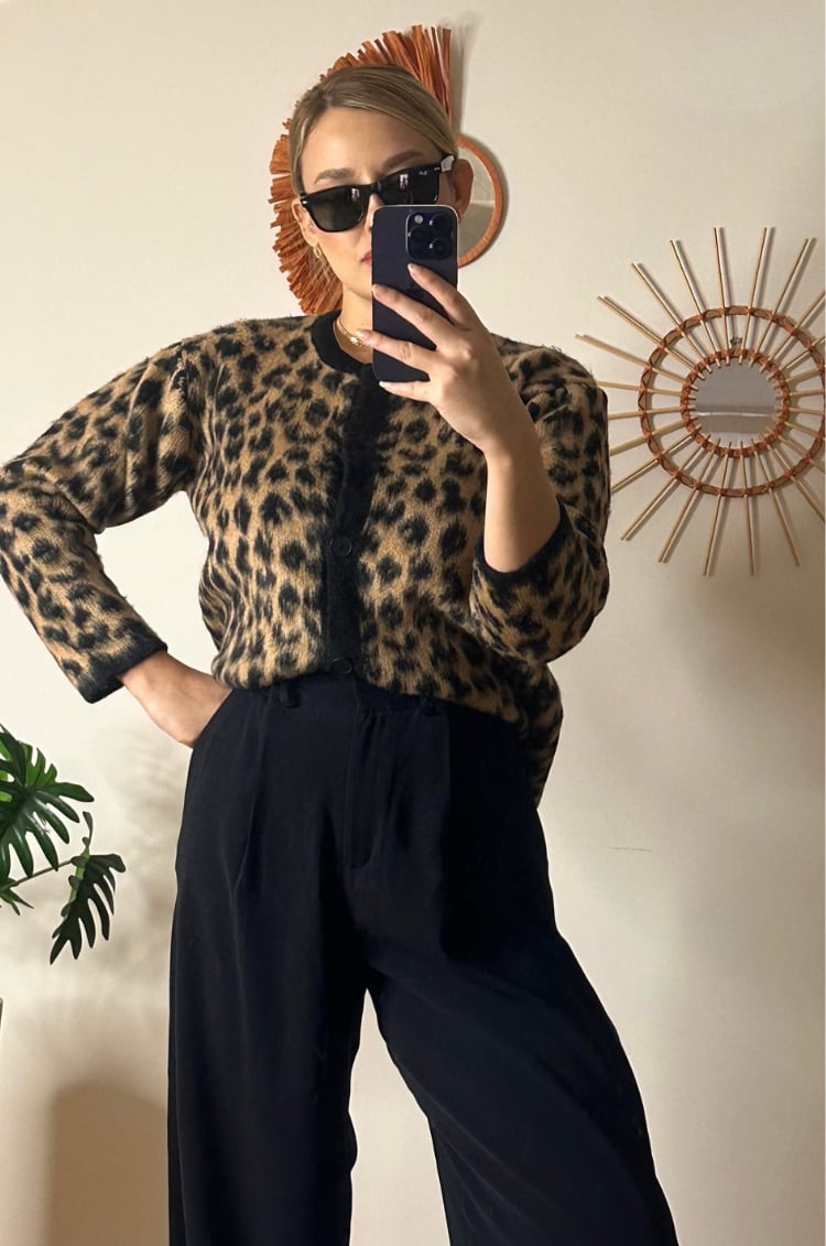 Kahverengi Leopar Desenli Kısa Hırka