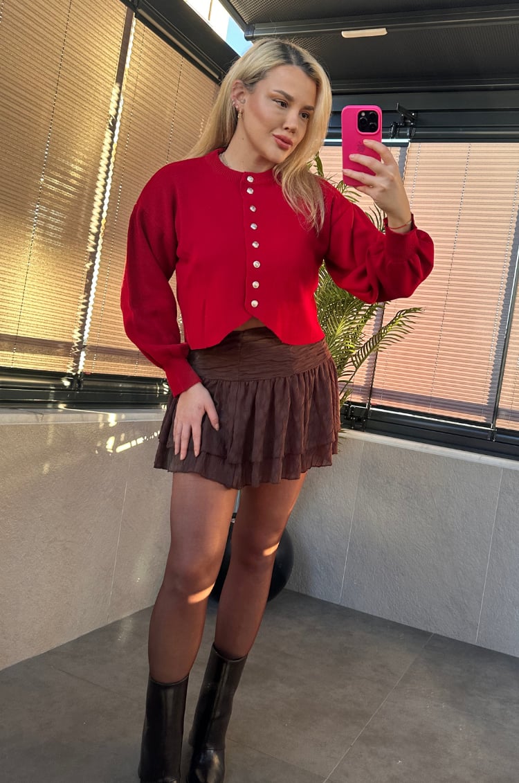 Kırmızı Fit Kesim Crop Hırka