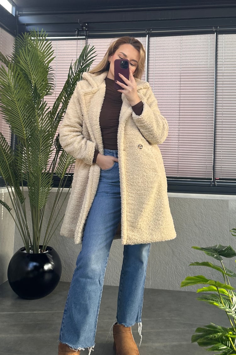 Krem Cepli Peluş Kaban