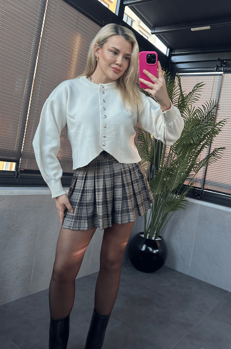 Krem Fit Kesim Crop Hırka