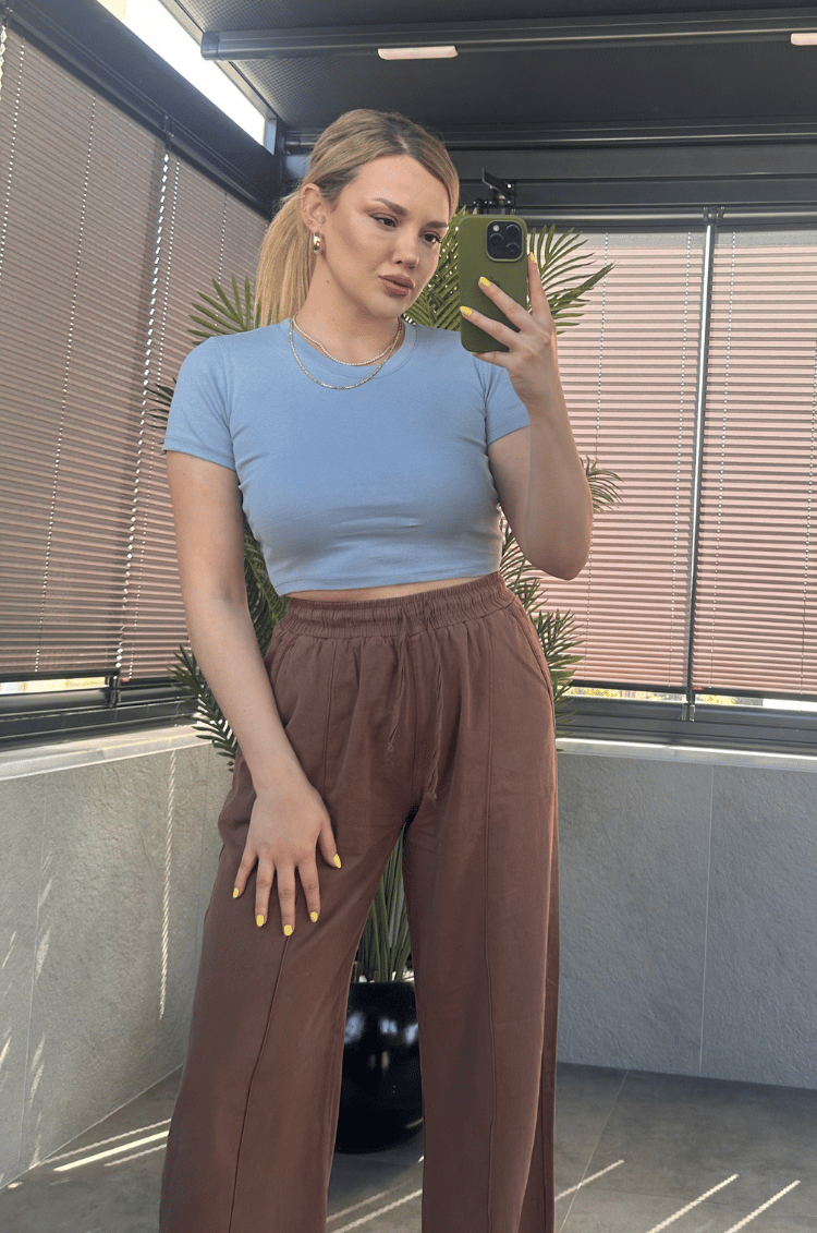 Mavi Yarım Kollu Slim Basic Crop 