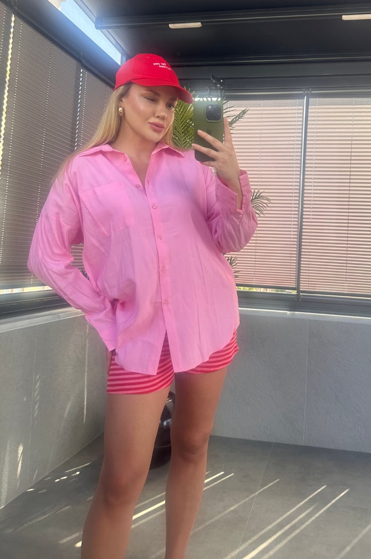 Pembe Tek Cepli Tensel Gömlek