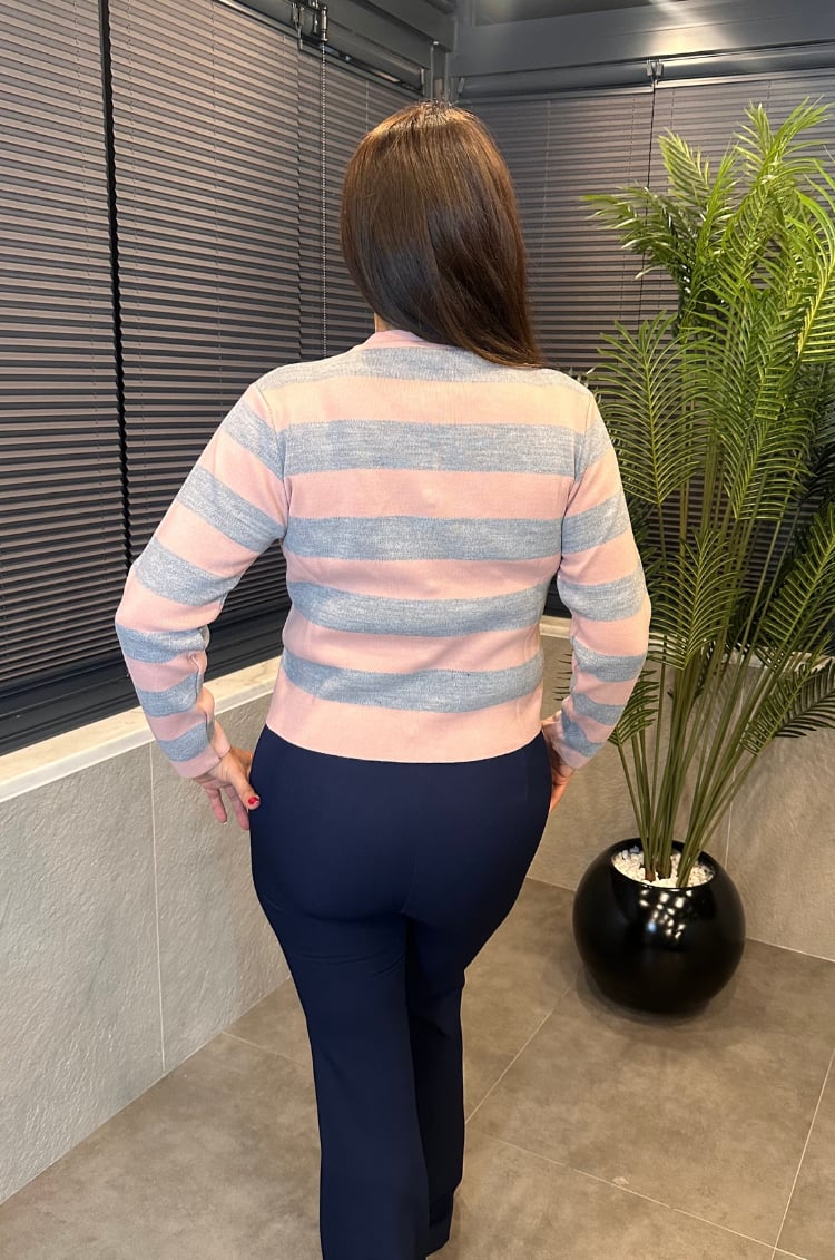 Pembe&Gri Çizgi Detaylı Hırka