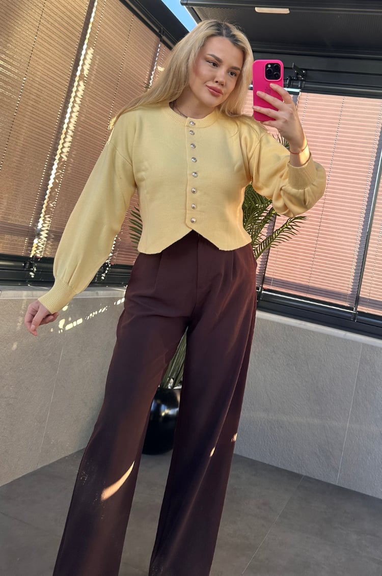 Sarı Fit Kesim Crop Hırka