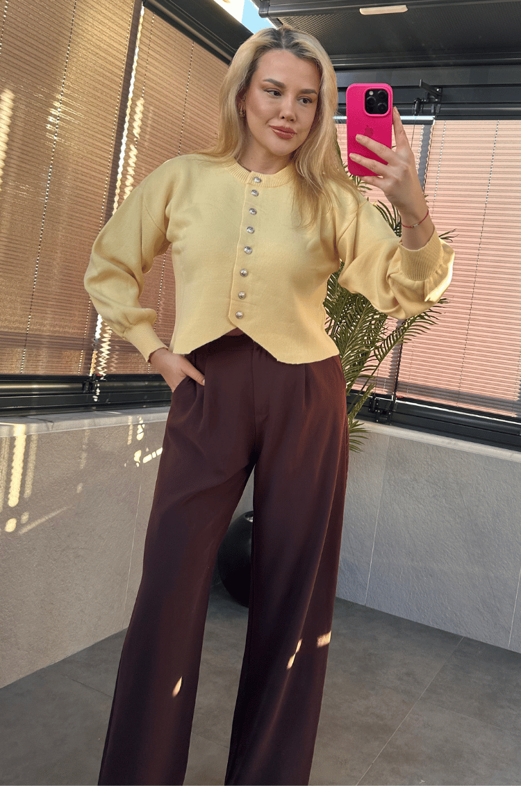 Sarı Fit Kesim Crop Hırka