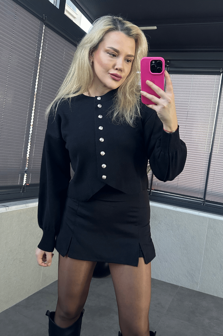 Siyah Fit Kesim Crop Hırka