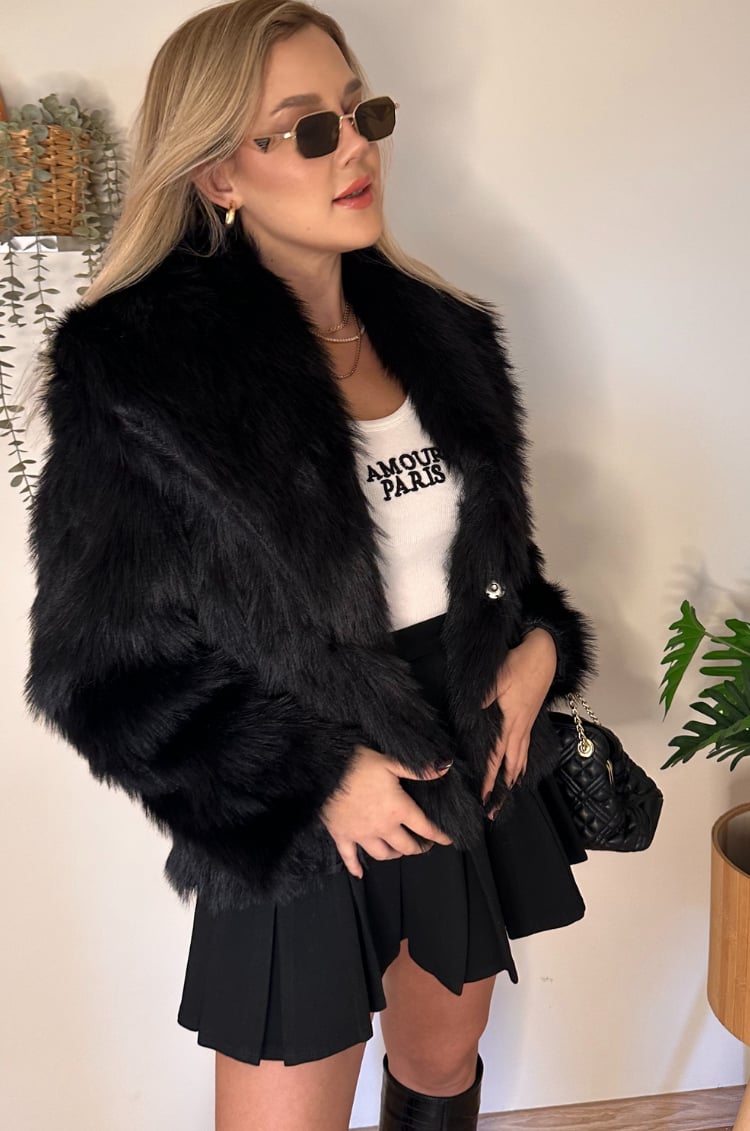 Siyah Premium Suni Kürk Ceket