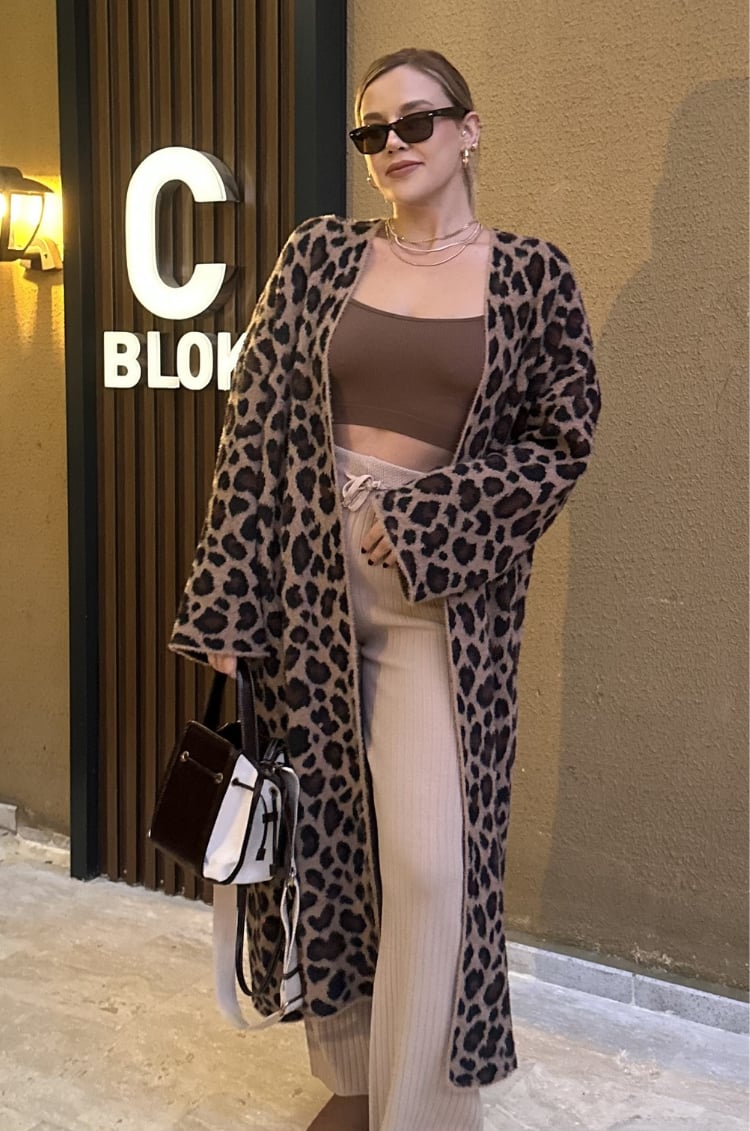 Winter Kahverengi  Leopar Maxi Hırka