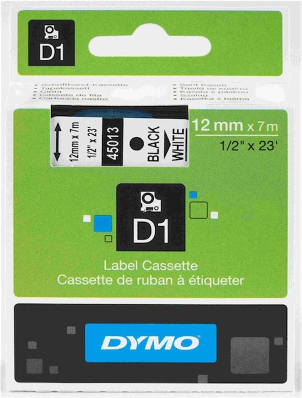 DYMO ŞERİT D1 12MMX7MT BEYAZ/SİYAH 720530 45013