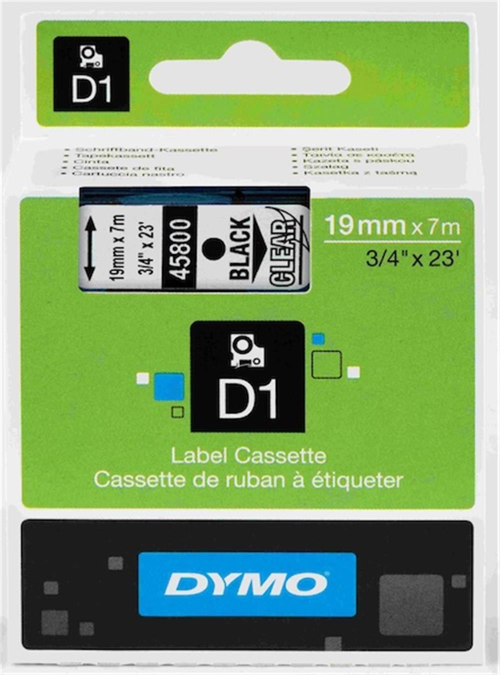 DYMO ŞERİT D1 19MMX7MT ŞEFFAF/SİYAH 720820 45800