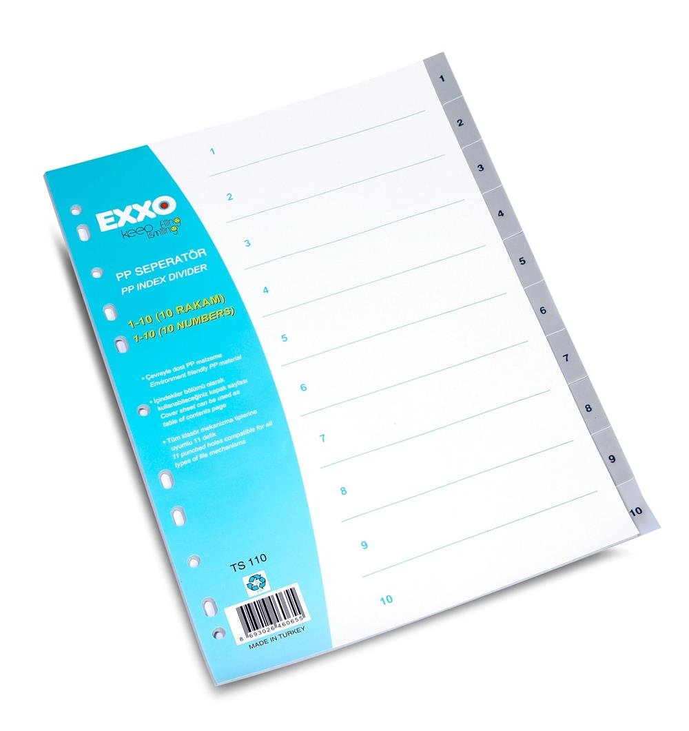 EXXO SEPERATÖR A4 PP 1-10 RAKAM GRİ 30/150