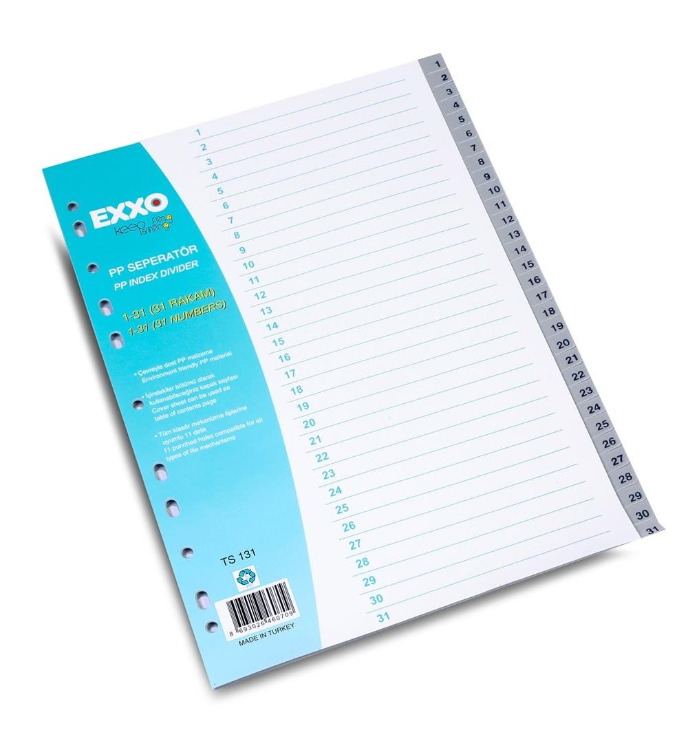 EXXO SEPERATÖR A4 PP 1-31 RAKAM GRİ 10/50