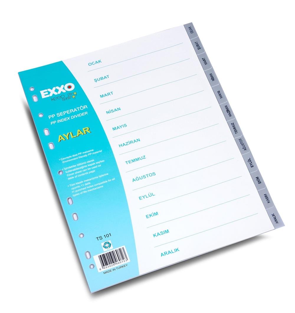 EXXO SEPERATÖR A4 PP OCAK-ARALIK GRİ 25/125