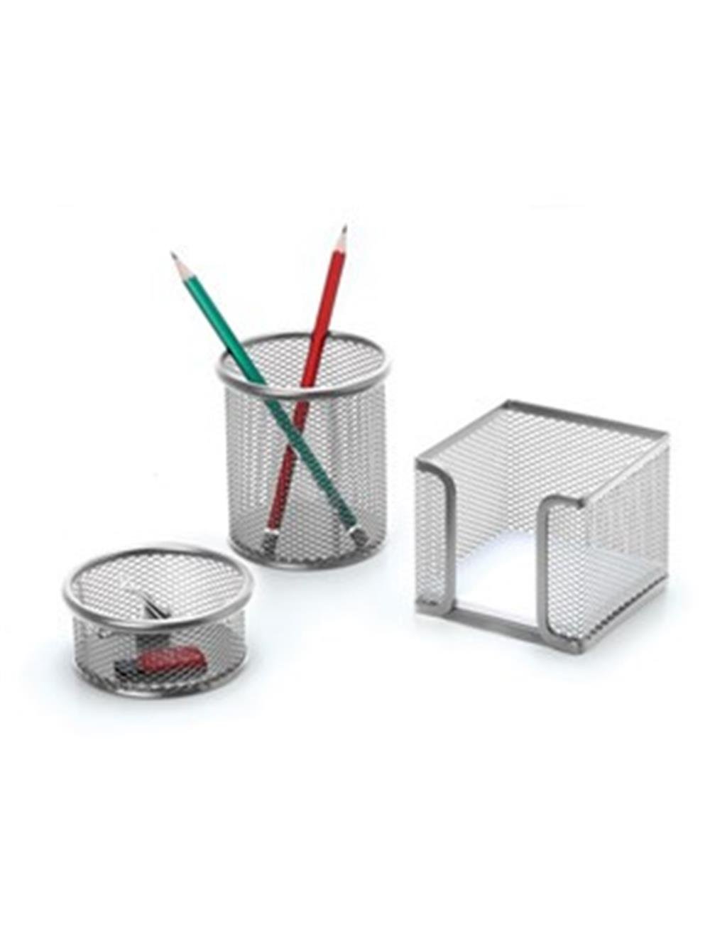 INOX FİLE 3'LÜ OFİS SET KALEMLİK GÜMÜŞ