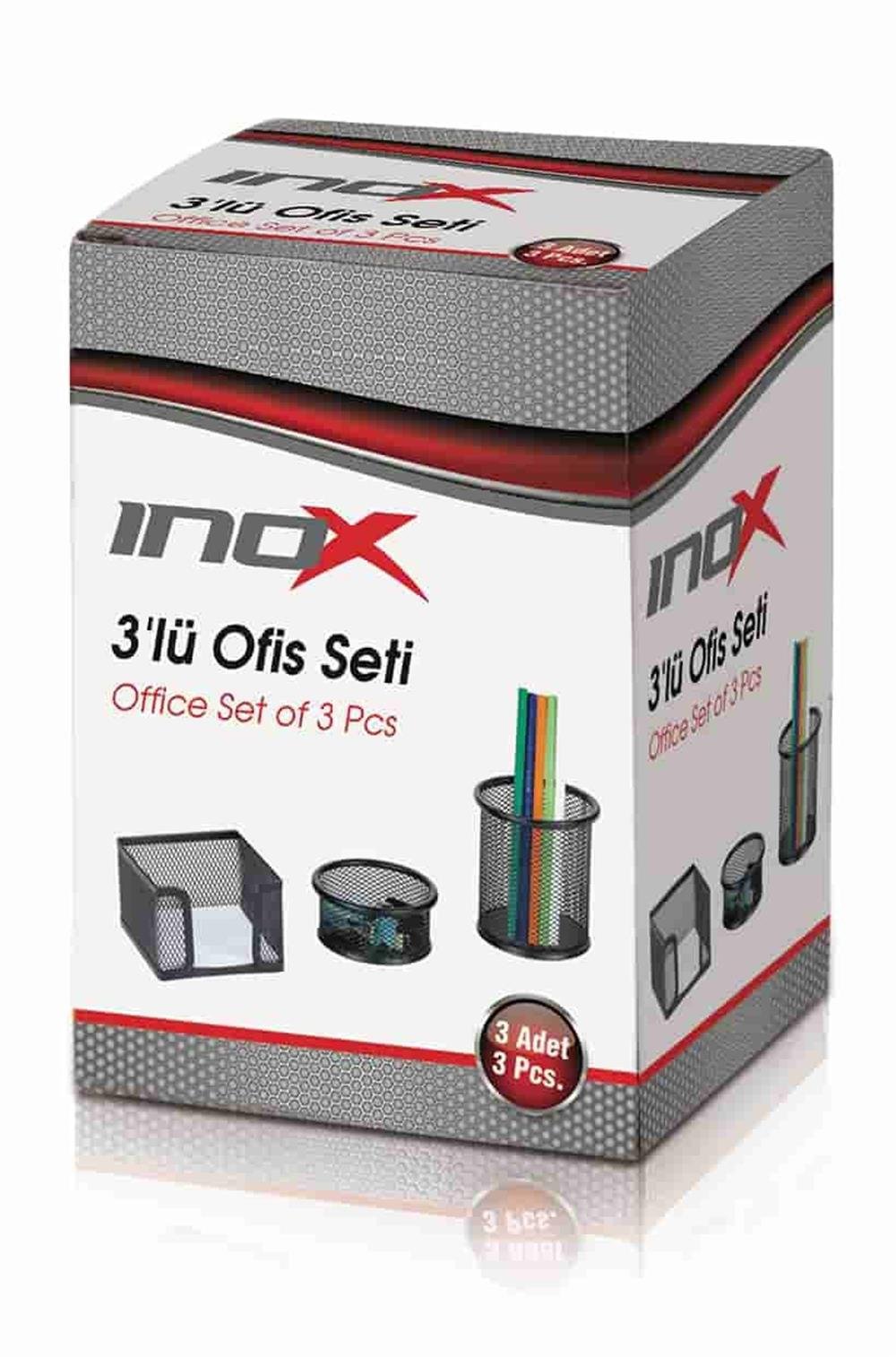 INOX FİLE 3'LÜ OFİS SET KALEMLİK TURKUAZ